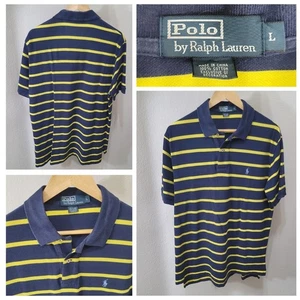 Polo Ralph Lauren Polo Shirt Men's Large Blue Yellow Stripe Michigan Wolverines - Picture 1 of 19