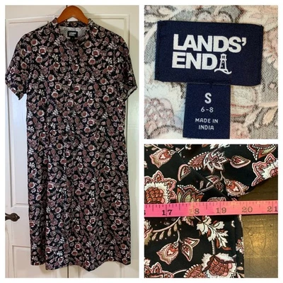 Lands' End 花卉印花连衣裙女式小号短袖休闲教堂基本款 — 第 1/4 张图片