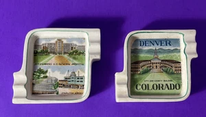 Set 2 Vintage DENVER COLORADO Fitz USA Hosp- Stapleton - Buffalo Bill- Ashtrays - Picture 1 of 13