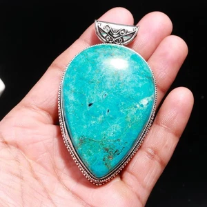Natural Turquoise Gemstone 925 Sterling Silver Big Pendant Bohemian Jewelry - Picture 1 of 4