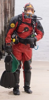 Viking Pro Dry Suit with Hood +Gloves, Red Rubber,  Size 3 (XL) - Image 1 of 4