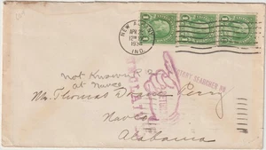1934 New Albany Ind coil strip 3 Puple aux unclaimed return (i398) - Picture 1 of 2