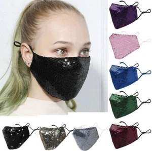 Máscara facial brillante de tela brillante de lentejuelas lavable reutilizable vendedor de EE. UU. - Imagen 1 de 6