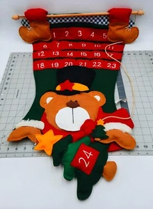 Bear Christmas Tree Advent Felt Fabric Calendar Countdown Pockets 32 L X 22 W - Picture 1 of 9