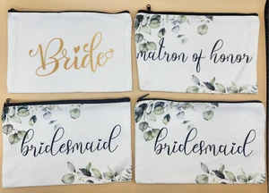 (JUEGO de 4) Bolsas de regalo de maquillaje de lona para fiesta nupcial despedida de soltera de boda, 6"x9" nuevas sin etiquetas - Imagen 1 de 15