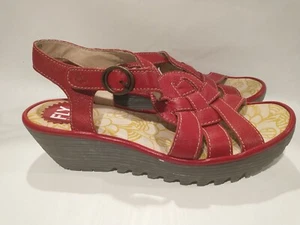 Fly London Womens Braided Sandals Rini Leather Wedge Lipstick Red EU 38 / US 7.5 - Picture 1 of 9