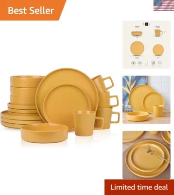 Minimalist Yellow Stoneware Dinnerware Set - 16 Pieces for Elegant Dining - Image 1 of 4