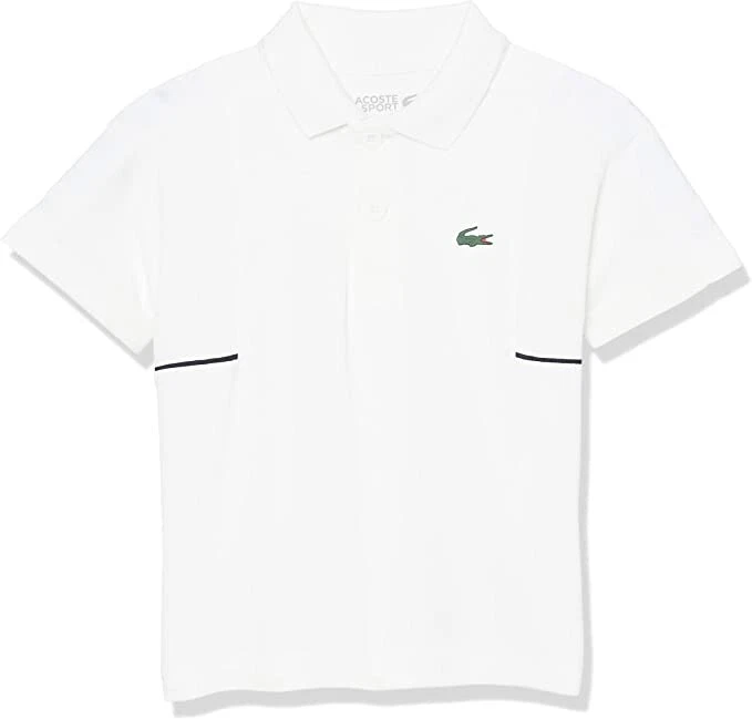 Lacoste BOYS Petit Pique Polo Shirt WHITE -001/NAVY BLUE 100% POLY WITH EMB X - Image 1 of 2