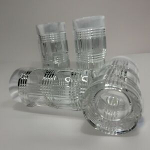 4 Heavy Unsigned Crystal Glen Plaid 6 And A Quarter Inches Highball Glasses
