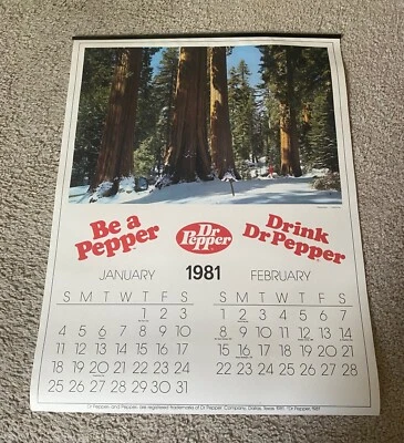 Calendario de pared de papel grande 1981 Dr Pepper Be A Pepper Dallas Texas Nuevo de Lote Antiguo Foto 1 de 4