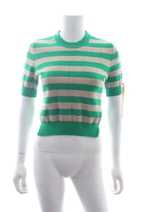 Fendi Lace-Up Striped Pointelle-Knit Sweater / Green - Bild 1 von 4