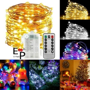 50-100 LEDs Battery Operated Mini LED Copper Wire String Fairy Lights W/ Remote - Picture 1 of 15