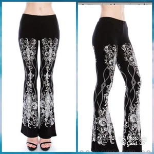NEW STUNNING VOCAL Rhinestone Blingy Wide Leg Bell Dressy Women's Pants FLEUR DE - Picture 1 of 4