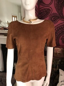 DAY BERGER ET MIKKELSEN HELLBRAUNES WILDLEDER KURZARM TOP - Größe XS / S EU 34/36 - Bild 1 von 10