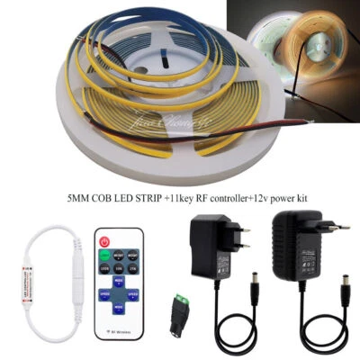 5mm super Thin COB 480leds/m led strip Soft Flexible +11key RF controller+Power - Image 1 of 4