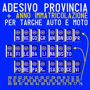 ADESIVI (2ANT/2POST) TARGA PROVINCIA + ANNO X RIPRISTINO TARGHE AUTO MOTO CAMION - Foto 1 di 2