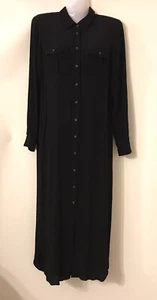 Trenery Crepe Pocket Detail Long Sleeve Shirt Dress Size 8 XS Navy Midi Slit Hem - Picture 1 of 16