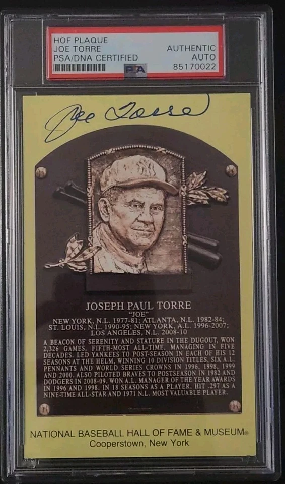 JOE TORRE Autographed HALL OF FAME PLAQUE PSA COA SLABBED MLB NEW YORK YANKEES  - Image 1 of 1
