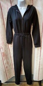 Junior Women's Black Fleece Zip Jumpsuit Hooded Tie Waist  Sz. 3-5  (*A37)