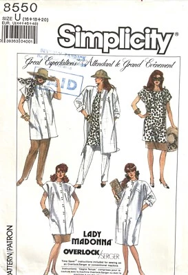 Túnica de maternidad Simplicity, vestido, abrigo, top, pantalones, patrón de falda 8550 16-20 SIN CORTAR Foto 1 de 2