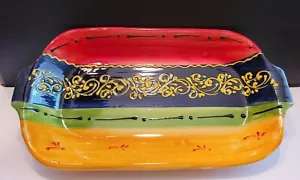 Arroyo Pottery Rectangular Plate Tray Signed. Handpainted Vibrant With Texture. - Picture 1 of 11