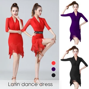 Womens Tassel Dress Latin Dance Dress Practice Performance Costume Dance Costume - Picture 1 of 19