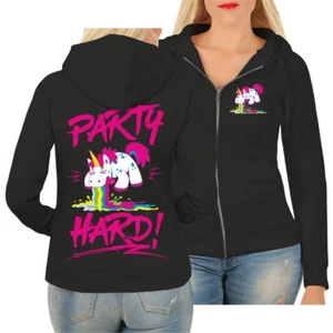 Damen Kapuzenjac​ke PARTY HARD Einhorn pink rosa Metal einhörner Unicorn frauen - Bild 1 von 4