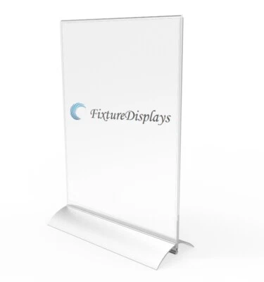 FIXTUREDISPLAYS 8.5 x 11 Acrylic Sign Holder with Aluminum Base, Double-sided, Bottom Insert - C