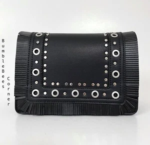 ZARA Crossbody Bag METAL STUDS Black FRINGES Shoulder CHAIN HandBag NWT 6412/304 - Picture 1 of 24