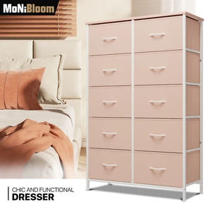 10 Double Drawer Dresser Chest of Fabric Drawer Modern Organizer Storage Cabinet - Picture 1 of 10