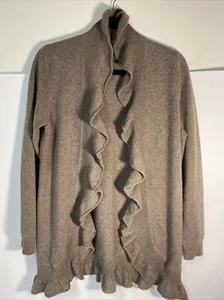 Charter Club Taupe 2 Ply Cashmere Long Open Front Ruffle Cardigan Sweater Size M - Picture 1 of 21