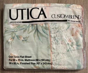NOS Vtg Utica Camille 1982 One Twin Flat Sheet Floral 80s Lace Ruffle Bed Sheet - Picture 1 of 5