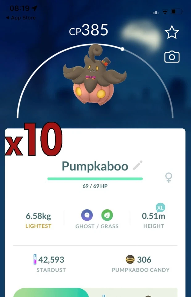 10x Pumpkaboo XL Height with Hat !! Good Chance of Lucky and Good IVs !! Go