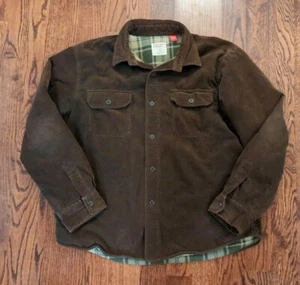 Chaps Denim Corduroy Shirt Jacket Mens XL Fleece Lined Brown Button Up Pocket - Picture 1 of 9