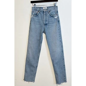 Pantalones de mezclilla AGOLDE años 90 tiro alto cintura pellizcada botón recto mosca talla 24 dobladillo crudo 29" - Imagen 1 de 10