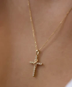 Natural Pave Diamond Designer Cross Necklace 925 Sterling Silver Pendant Gifts - Picture 1 of 4