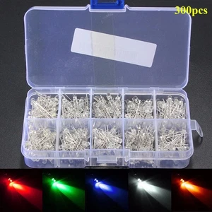 300pcs Mix 3mm Blue Red Yellow Green Round Light Emitting LED Diode Assorted Kit - Picture 1 of 2