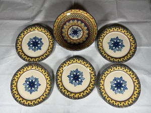 4 x Williams Sonoma Sizilien gelb blau Melamin Teller 11" + 1 italienische Schüssel - Bild 1 von 10