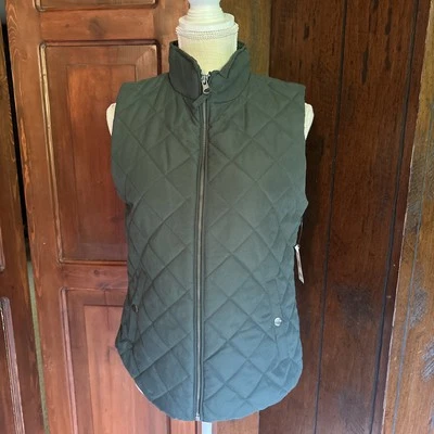 Жилет женский Laura Scott пуховик средний зеленый стеганый с подкладкой на молнии с карманами на кнопках НОВЫЙ - Изображение 1 из 4
