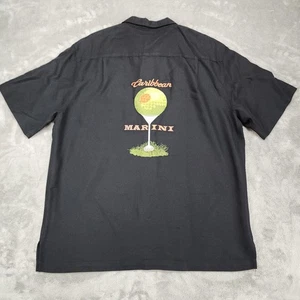 Caribbean Shirt Mens Large Black Camp Short Sleeve Embroidered Martini Golf - Picture 1 of 11