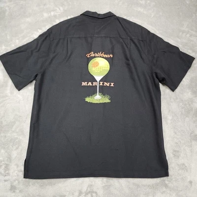 Caribbean Shirt Mens Large Black Camp Short Sleeve Embroidered Martini Golf - Image 1 of 4