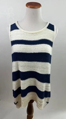 CABLE & GAUGE blue white striped sleeveless sweater L - Image 1 of 4