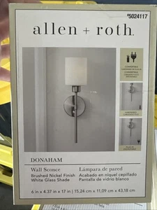 Allen + Roth Donaham Wall Sconce Light Brushed Nickel Finish White Glass 5024117 - Picture 1 of 2