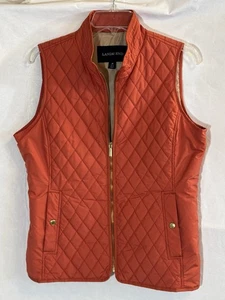 Lands End Size M 10-12 Women’s Orange Quilted Puffer Vest Primaloft GUC** - Picture 1 of 12