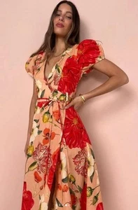 By Nicola Havana Wrap Raspberry Punch Maxi Dress Sz AU 8 US 4 Like New Hibiscus - Picture 1 of 10