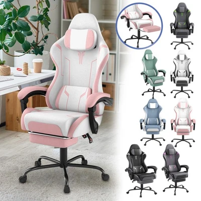 Gaming-Stuhl Bürostuhl PC-Stuhl Höhenverstellbar mit Fußstütze Rollen Max 135kg - Bild 1 von 4