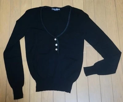 Dolce & Gabbana L/S Lightweight Wool Knit Pullover Top Sweater Black Buttons 40 - Image 1 of 4