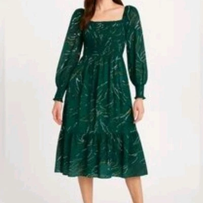 NINE WEST DRESS WOMEN XL GREEN PULLOVER LONG SLEEVE SMOCKED TOP SQUARE NECK - Image 1 of 4