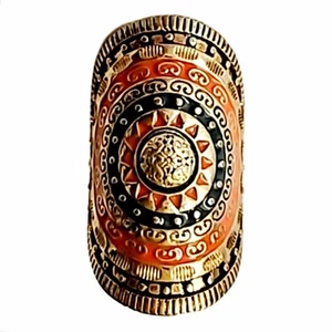 Big Vintage Ring Enamel Copper Mix Bohemian Sunshine Orange Burst Size 8 - Picture 1 of 7