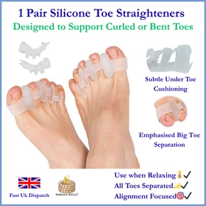 1 Pair Silicone Gel Toe Separators Straighteners Bunion Hammer Toe Correctors - Picture 1 of 6